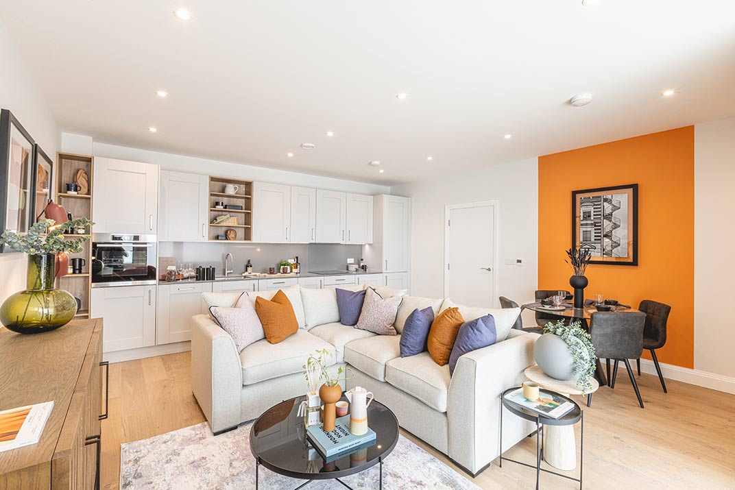 Show Flat Living Room and Kitchen | The Claves | New Homes in Mill Hill, North London